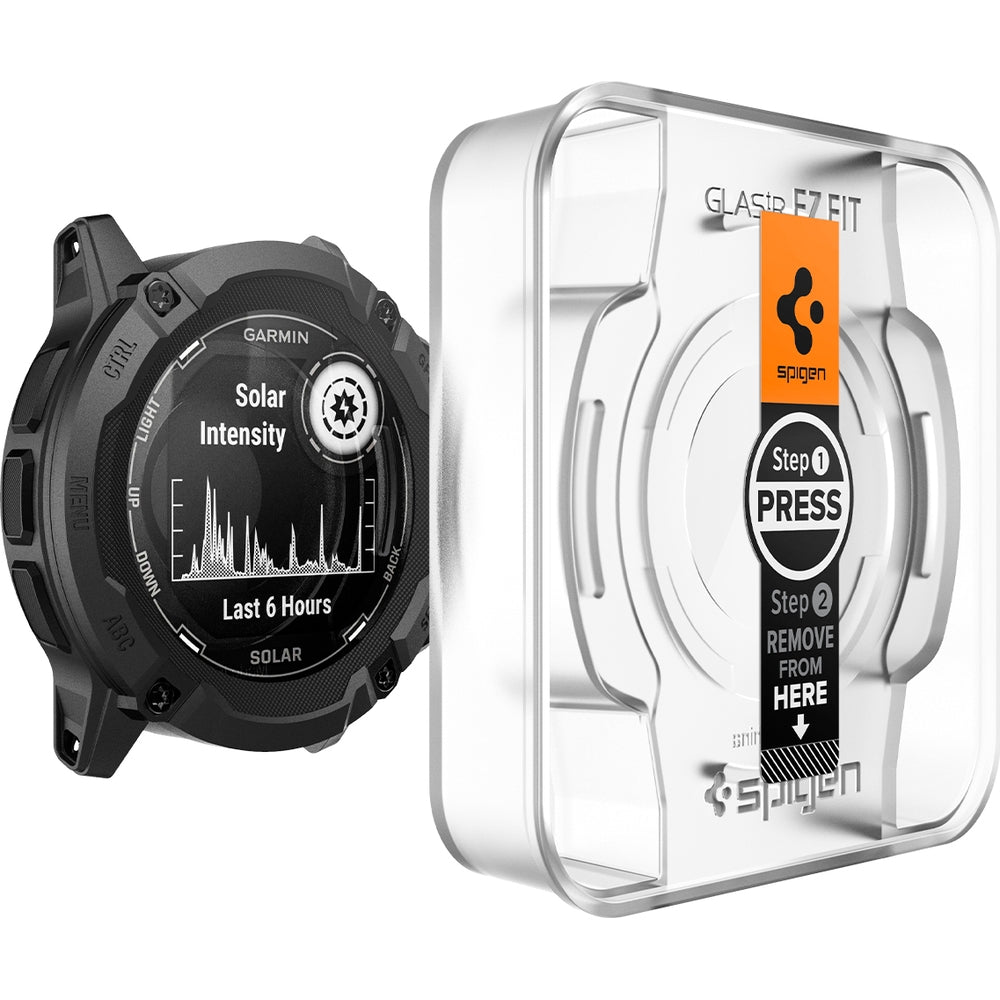Glas für die Schutzhülle für Garmin Instinct 2X Solar, Spigen Glas.tR EZ Fit 2-Pack