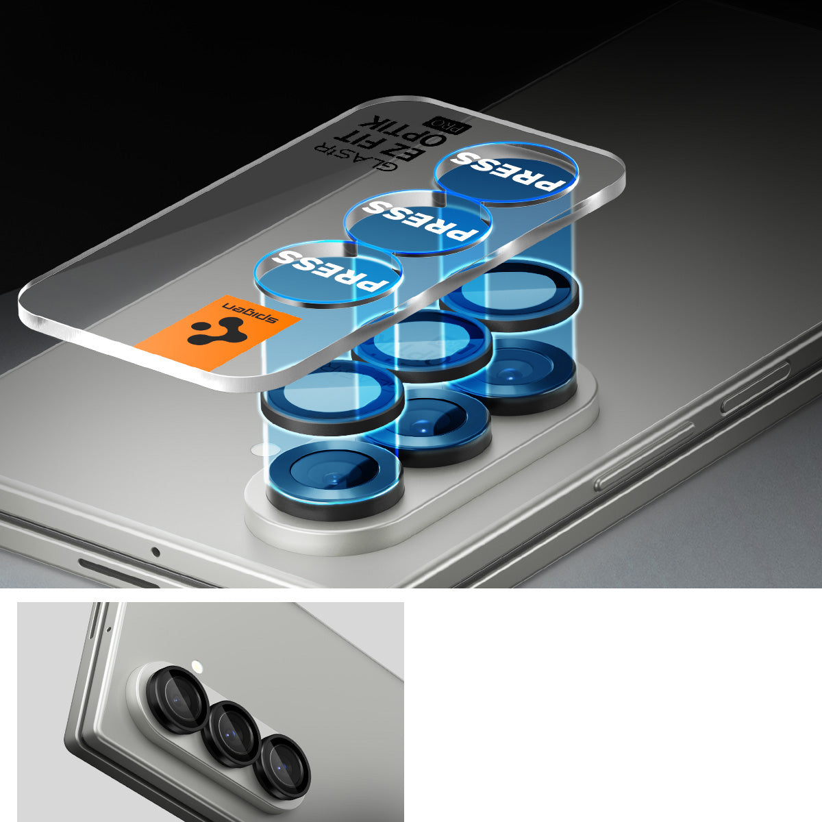 Glas für die Kamera für Galaxy Z Fold7, Spigen Glas.tR Ez Fit Optik Pro 2-Pack, Schwarz