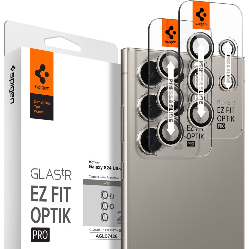 Glas für die Kamera für Galaxy S24 Ultra, Spigen Glas.tR Ez Fit Optik Pro 2-Pack, Grau