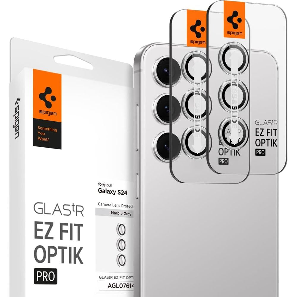 Glas für die Kamera für Galaxy S24, Spigen Glas.tR Ez Fit Optik Pro 2-Pack, Grau