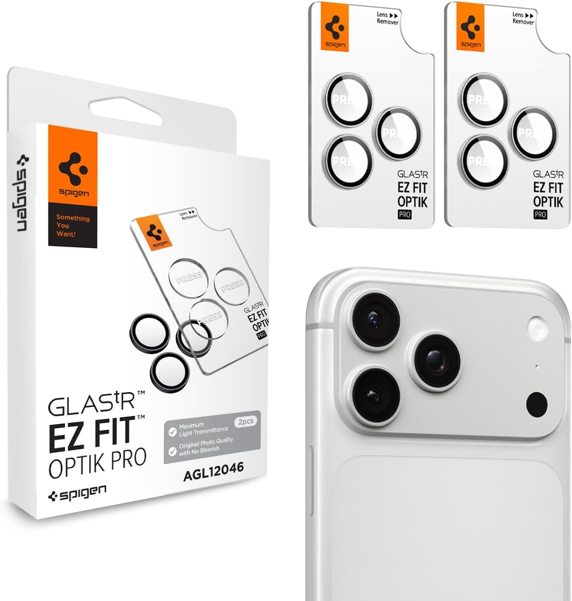 Glas für die Kamera für iPhone 18 Pro Max / 18 Pro, Spigen Glas.tR EZ Fit Optik Pro 2-Pack, Silbern (1/11)