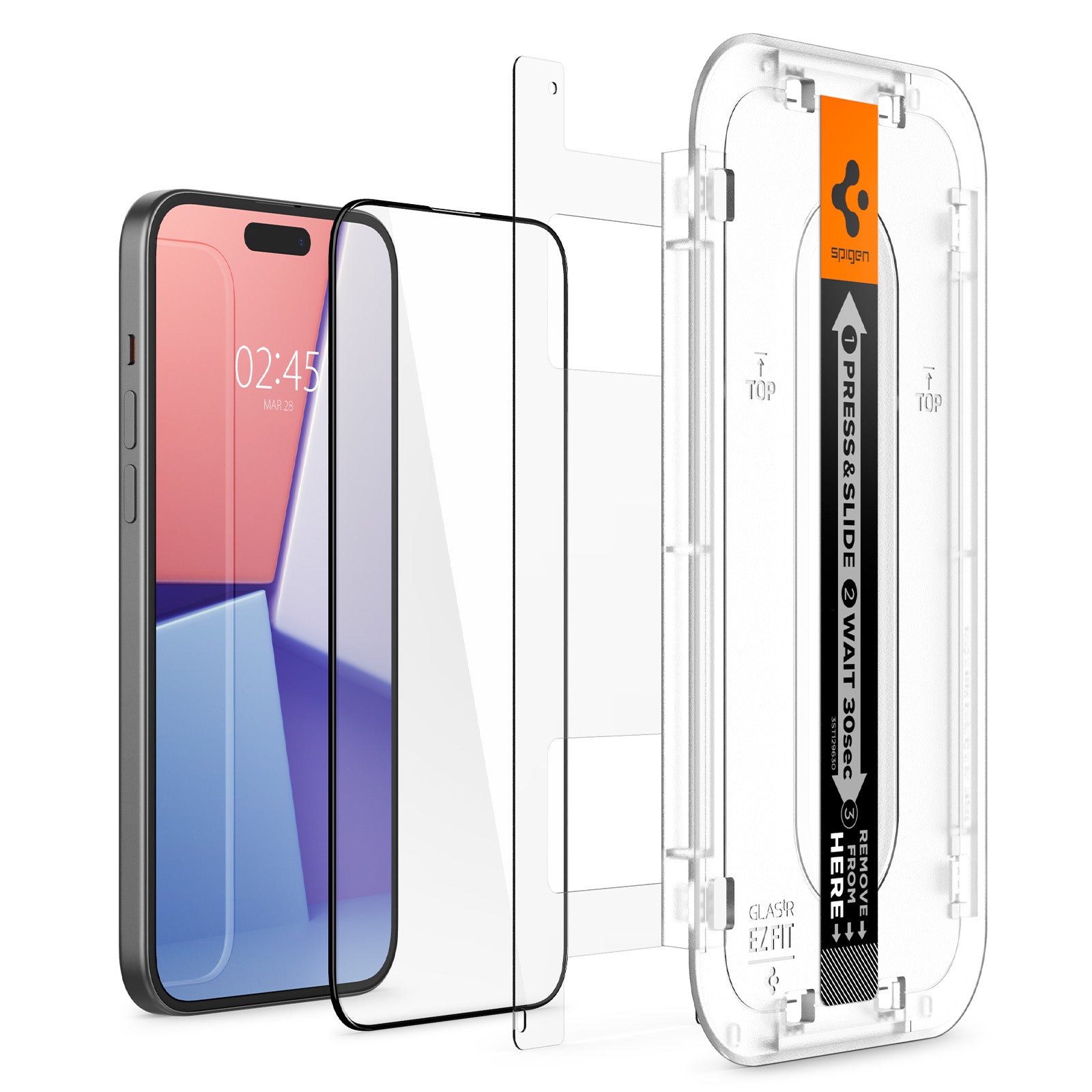 Glas für die Schutzhülle Spigen Glas.tR EZ Fit FC 1-Pack für iPhone 15, mit schwarzem Rahmen
