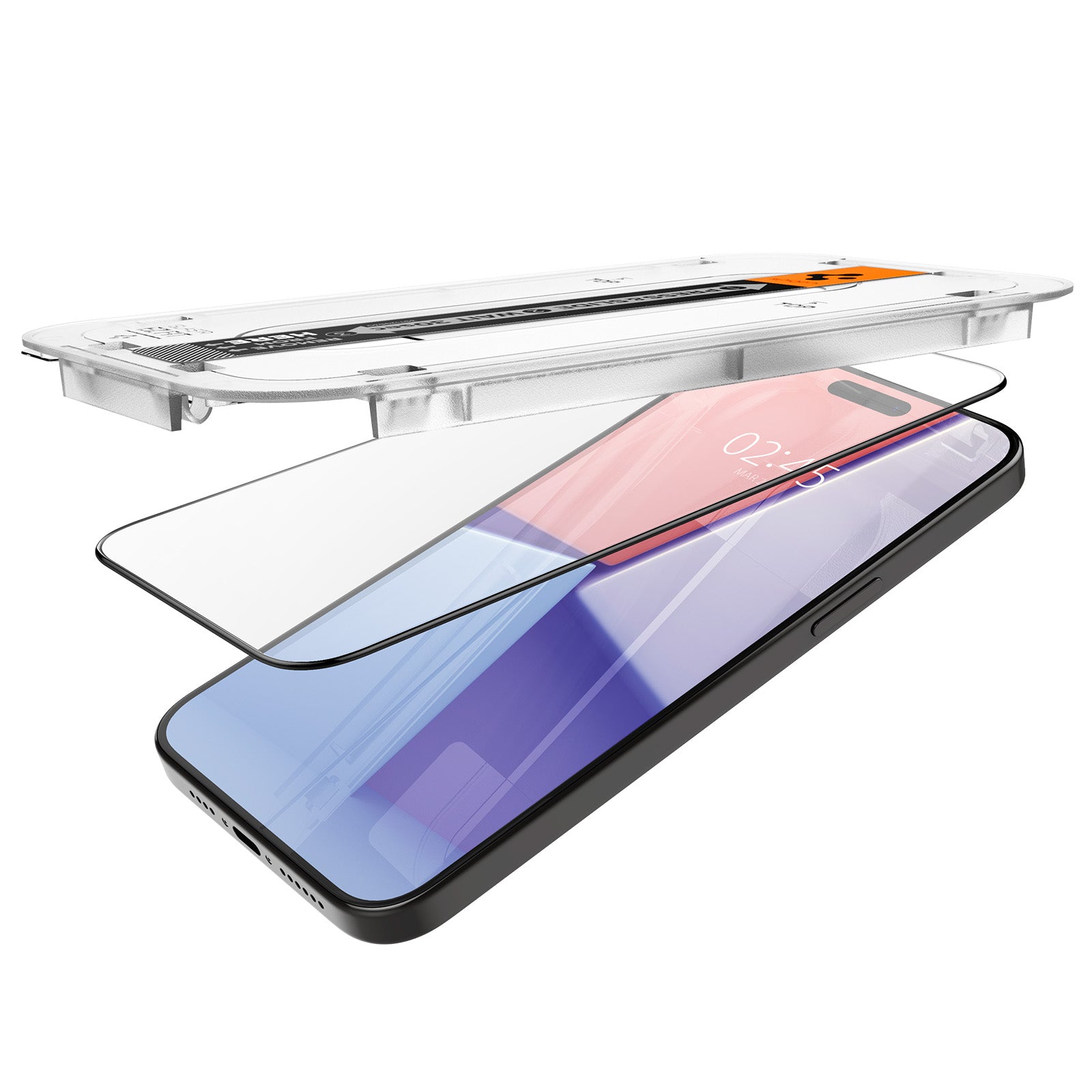Glas für die Schutzhülle Spigen Glas.tR EZ Fit FC 1-Pack für iPhone 15 Pro, mit schwarzem Rahmen