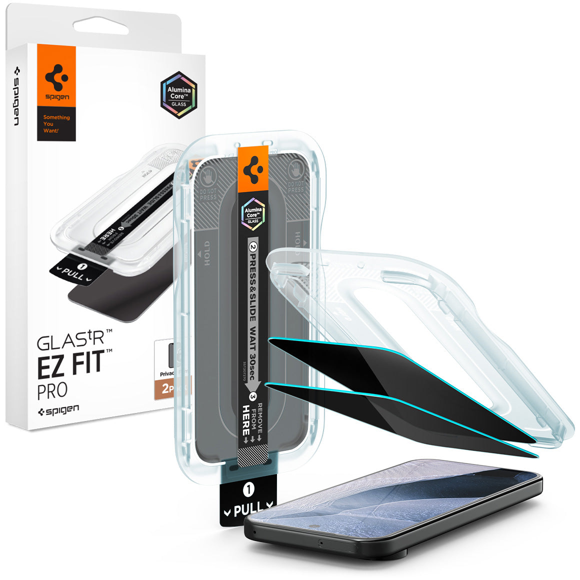 Glas + Applikator für Google Pixel 11 Pro / 10 Pro / 9 / 9 Pro, Spigen Glas.tR EZ Fit Pro (AC) Privacy 2-Pack