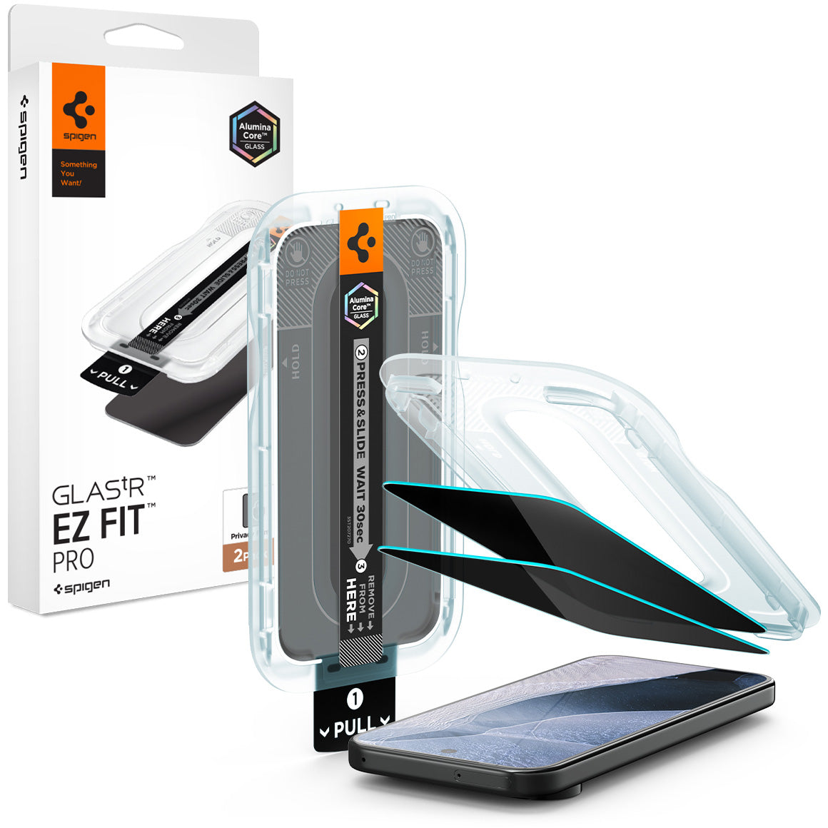 Glas + Applikator für Google Pixel 11 Pro XL / 10 Pro XL / 9 Pro XL, Spigen Glas.tR EZ Fit Pro (AC) Privacy 2-Pack