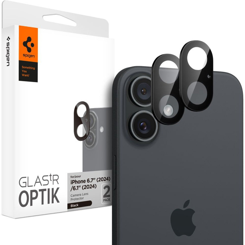 Glas für die Kamera Spigen Glas.tR Optik 2-Pack für iPhone 16 / 16 Plus, Schwarz