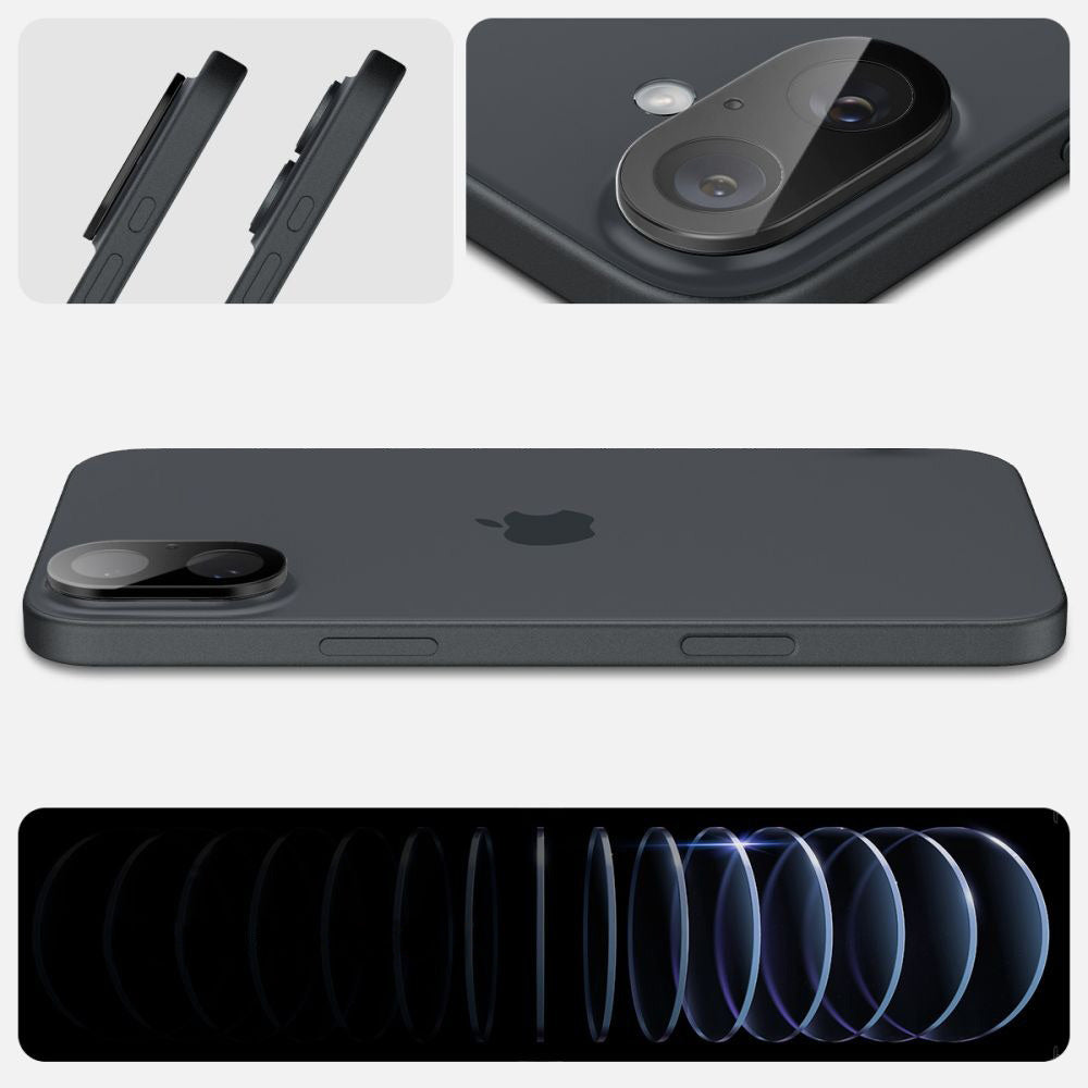 Glas für die Kamera Spigen Glas.tR Optik 2-Pack für iPhone 16 / 16 Plus, Schwarz