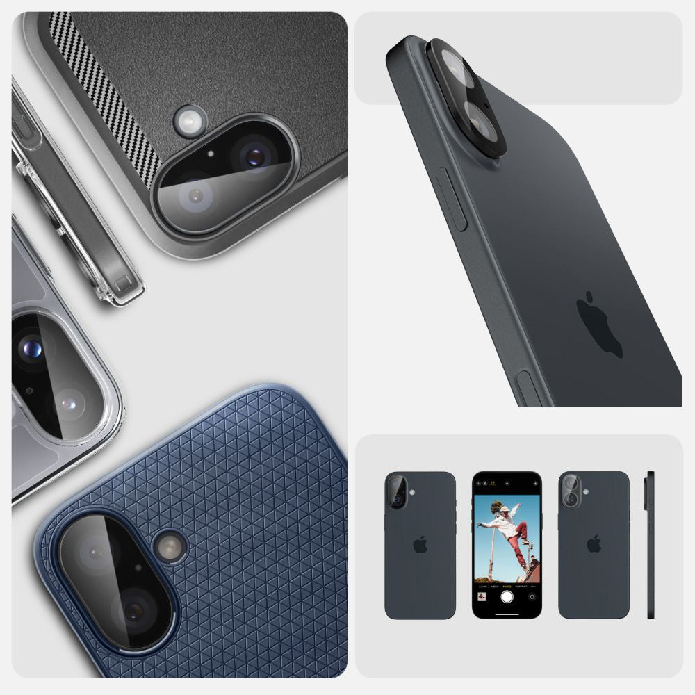 Glas für die Kamera Spigen Glas.tR Optik 2-Pack für iPhone 16 / 16 Plus, Schwarz