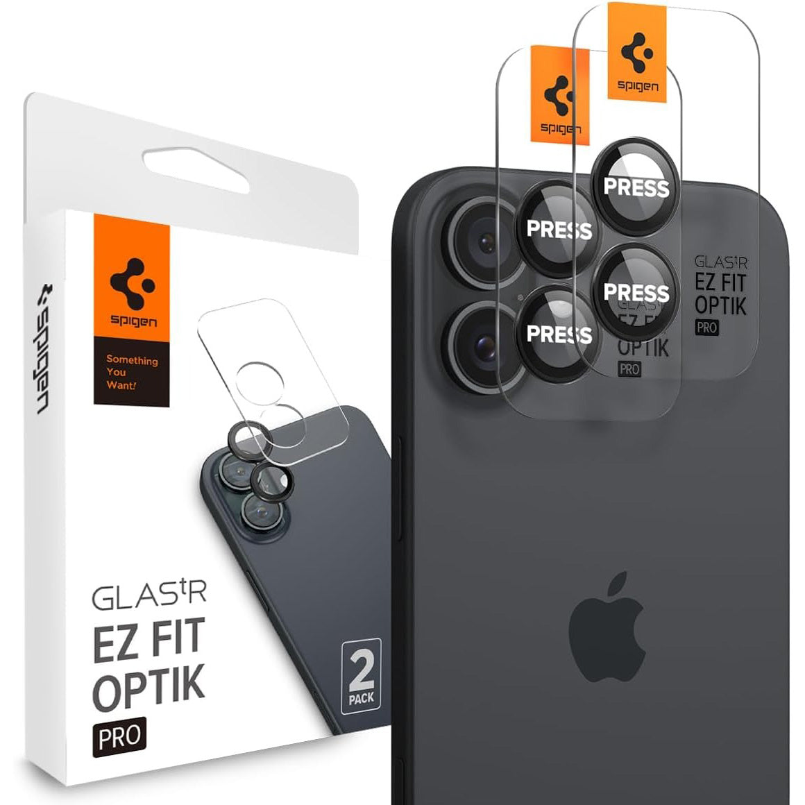 Glas für die Kamera Spigen Glas.tR EZ Fit Optik Pro 2-Pack für iPhone 16 / 16 Plus, Schwarz