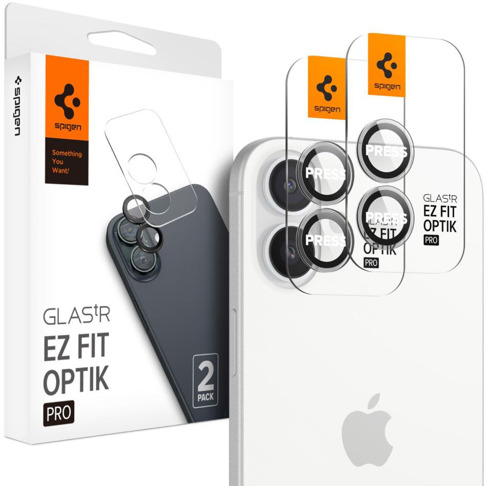 Glas für die Kamera Spigen Glas.tR EZ Fit Optik Pro 2-Pack für iPhone 16 / 16 Plus, Schwarz-Transparent