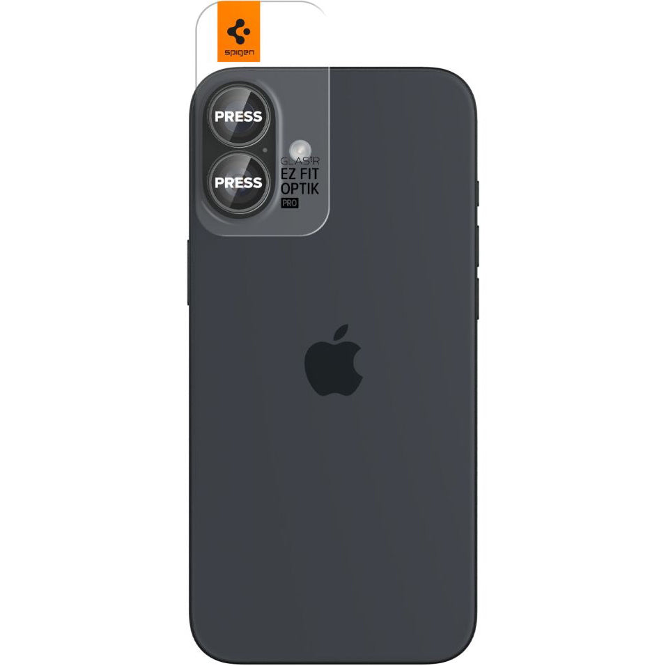 Glas für die Kamera Spigen Glas.tR EZ Fit Optik Pro 2-Pack für iPhone 16 / 16 Plus, Schwarz-Transparent