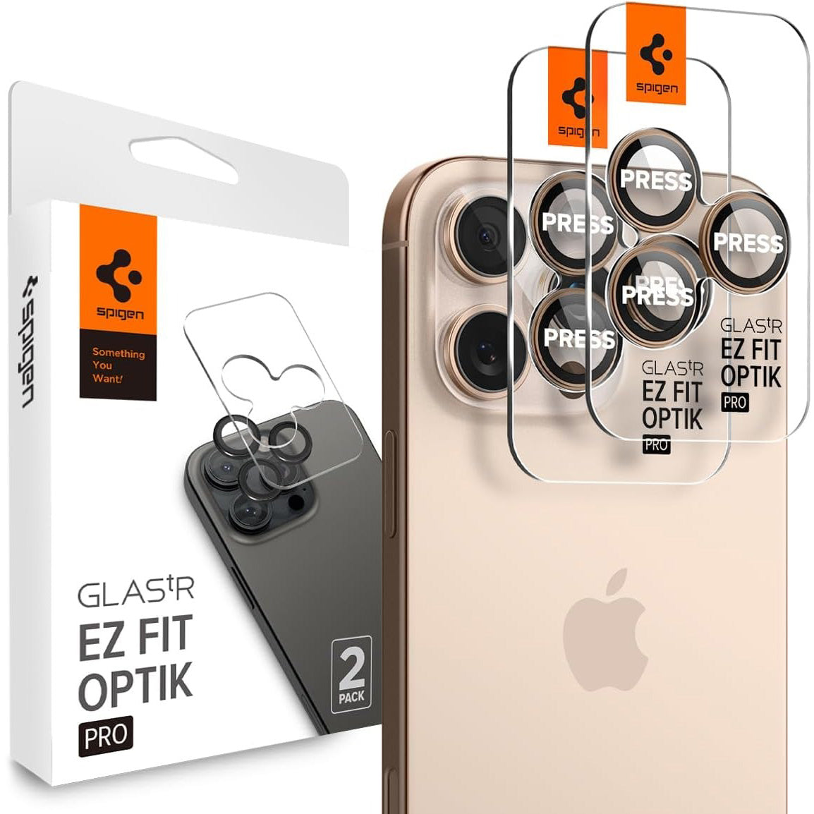 Glas für die Kamera Spigen Glas.tR EZ Fit Optik Pro 2-Pack für iPhone 16 Pro Max / 16 Pro / 15 Pro Max / 15 Pro / 14 Pro Max / 14 Pro, Schwarz-Braun