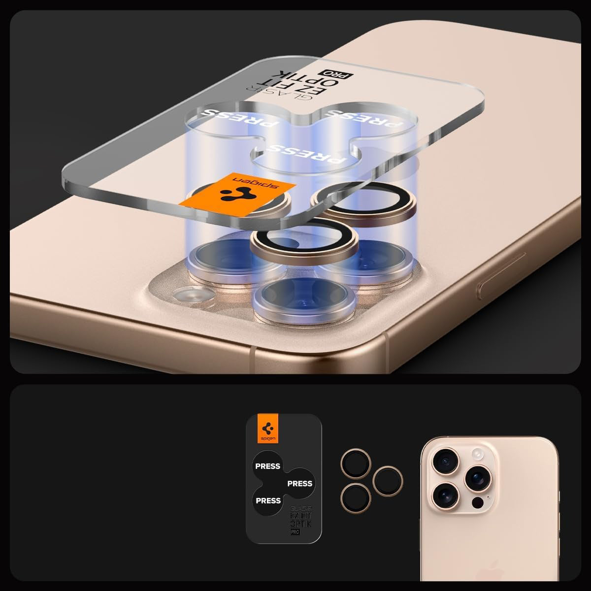 Glas für die Kamera Spigen Glas.tR EZ Fit Optik Pro 2-Pack für iPhone 16 Pro Max / 16 Pro / 15 Pro Max / 15 Pro / 14 Pro Max / 14 Pro, Schwarz-Braun