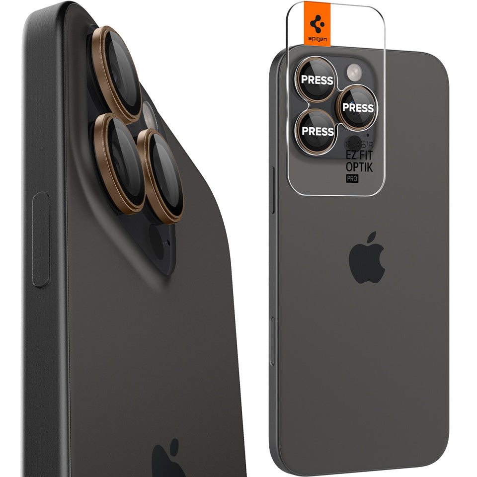 Glas für die Kamera Spigen Glas.tR EZ Fit Optik Pro 2-Pack für iPhone 16 Pro Max / 16 Pro / 15 Pro Max / 15 Pro / 14 Pro Max / 14 Pro, Schwarz-Braun