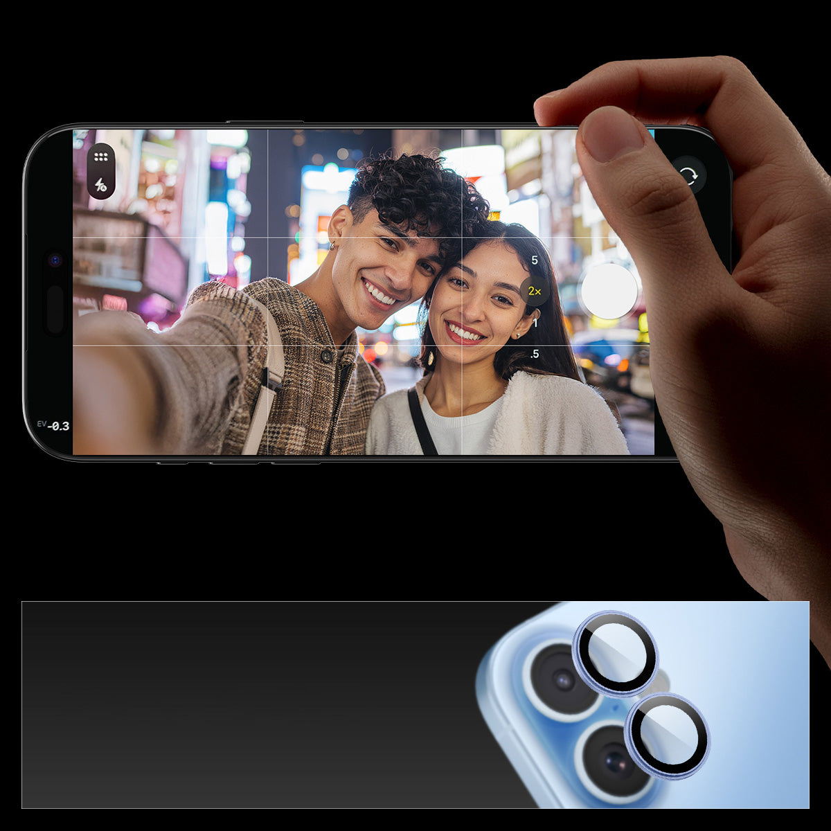 Glas für die Kamera Spigen Glas.tR EZ Fit Optik Pro 2-Pack für iPhone 17 / 16 Plus / 16, Schwarz-Blau