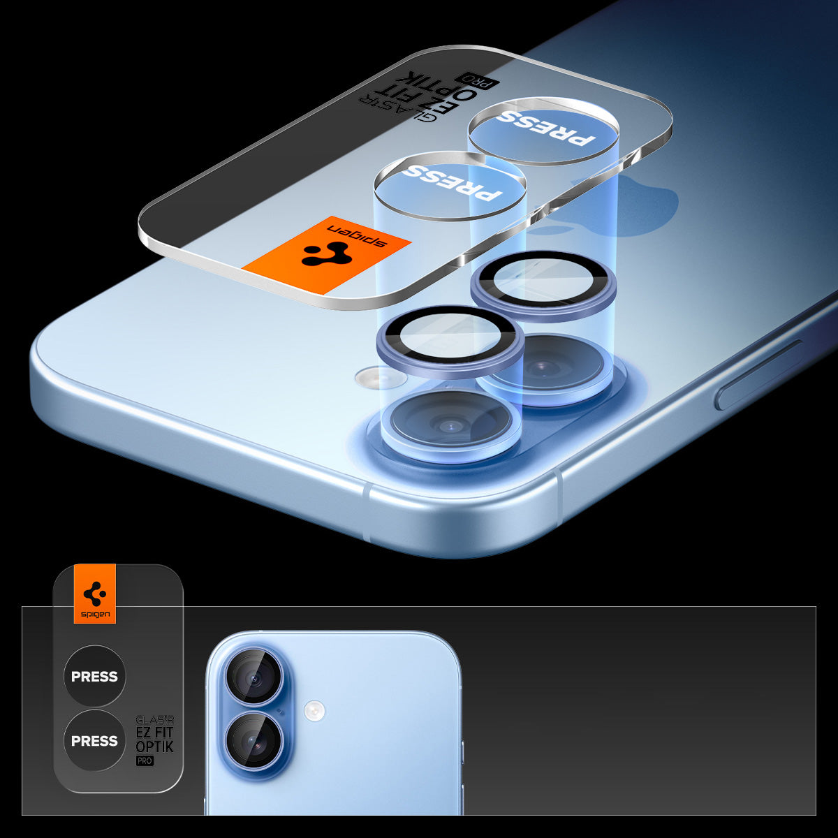 Glas für die Kamera Spigen Glas.tR EZ Fit Optik Pro 2-Pack für iPhone 17 / 16 Plus / 16, Schwarz-Blau