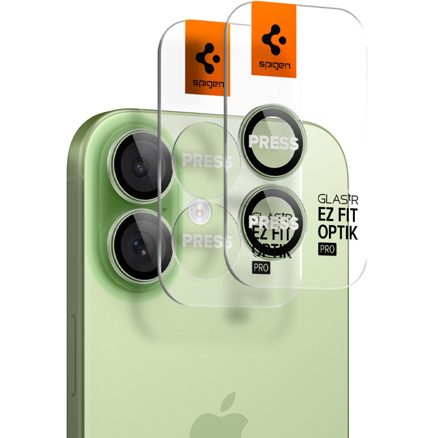Glas für die Kamera Spigen Glas.tR EZ Fit Optik Pro 2-Pack für iPhone 17 / 16 Plus / 16, Schwarz-Grün
