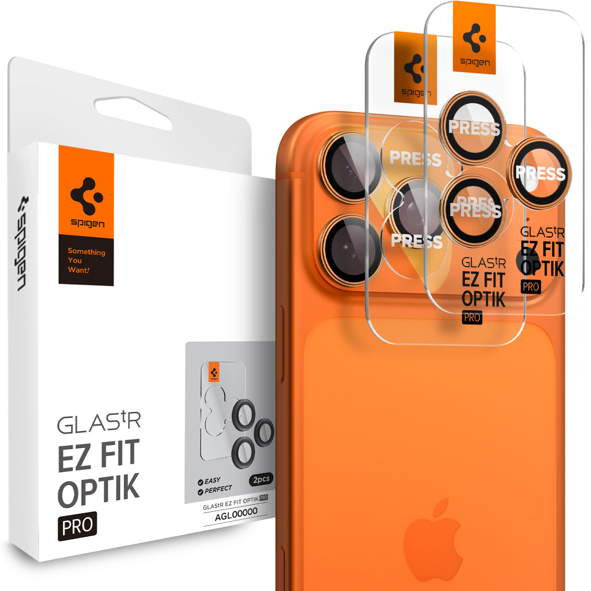 Glas für die Kamera für iPhone 17 Pro Max - 14 Pro, Spigen Glas.tR Ez Fit Optik Pro 2-Pack, Schwarz-Orange