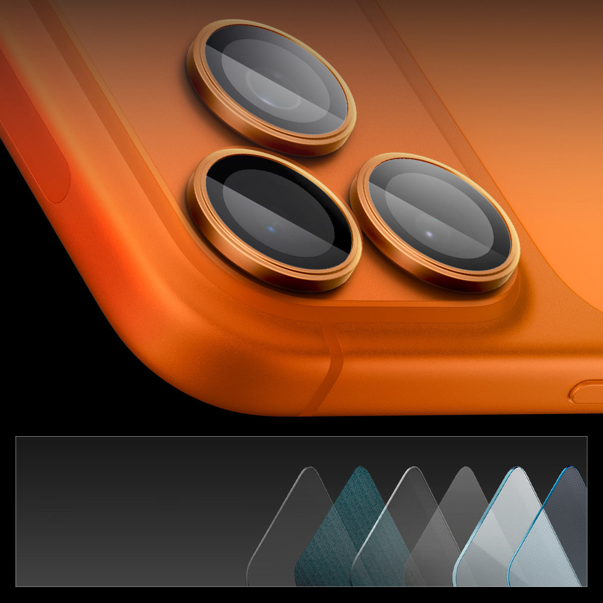 Glas für die Kamera für iPhone 17 Pro Max - 14 Pro, Spigen Glas.tR Ez Fit Optik Pro 2-Pack, Schwarz-Orange