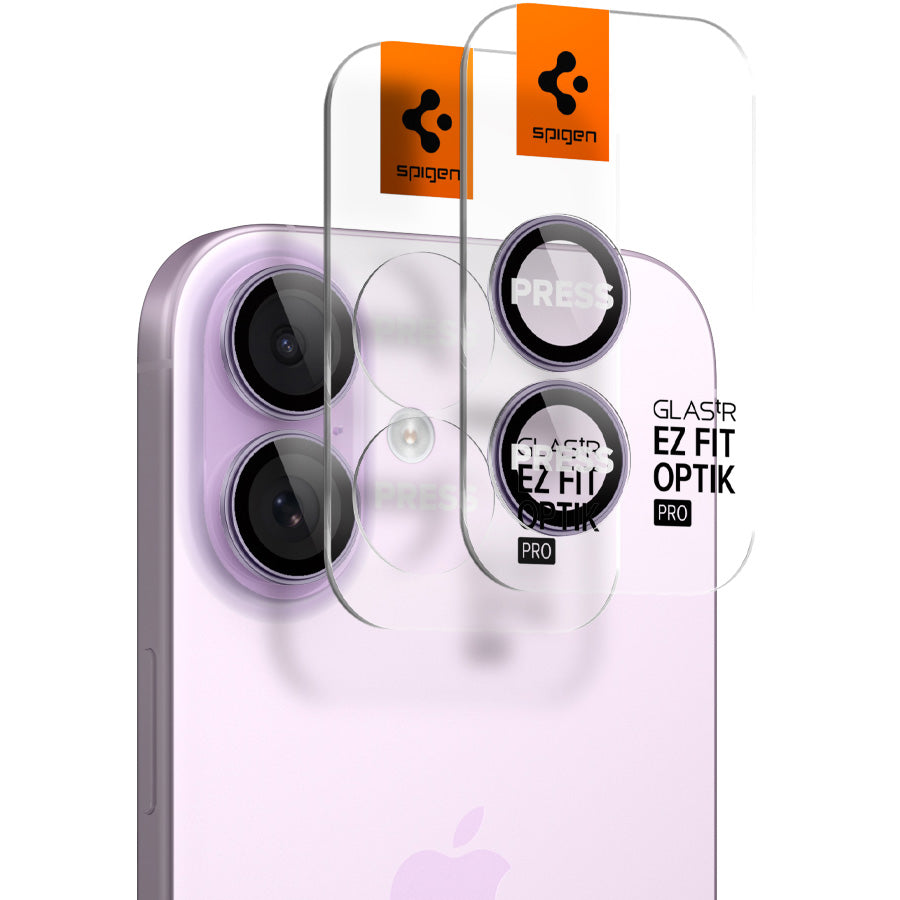 Glas für die Kamera Spigen Glas.tR EZ Fit Optik Pro 2-Pack für iPhone 17 / 16 Plus / 16, Schwarz-Violett