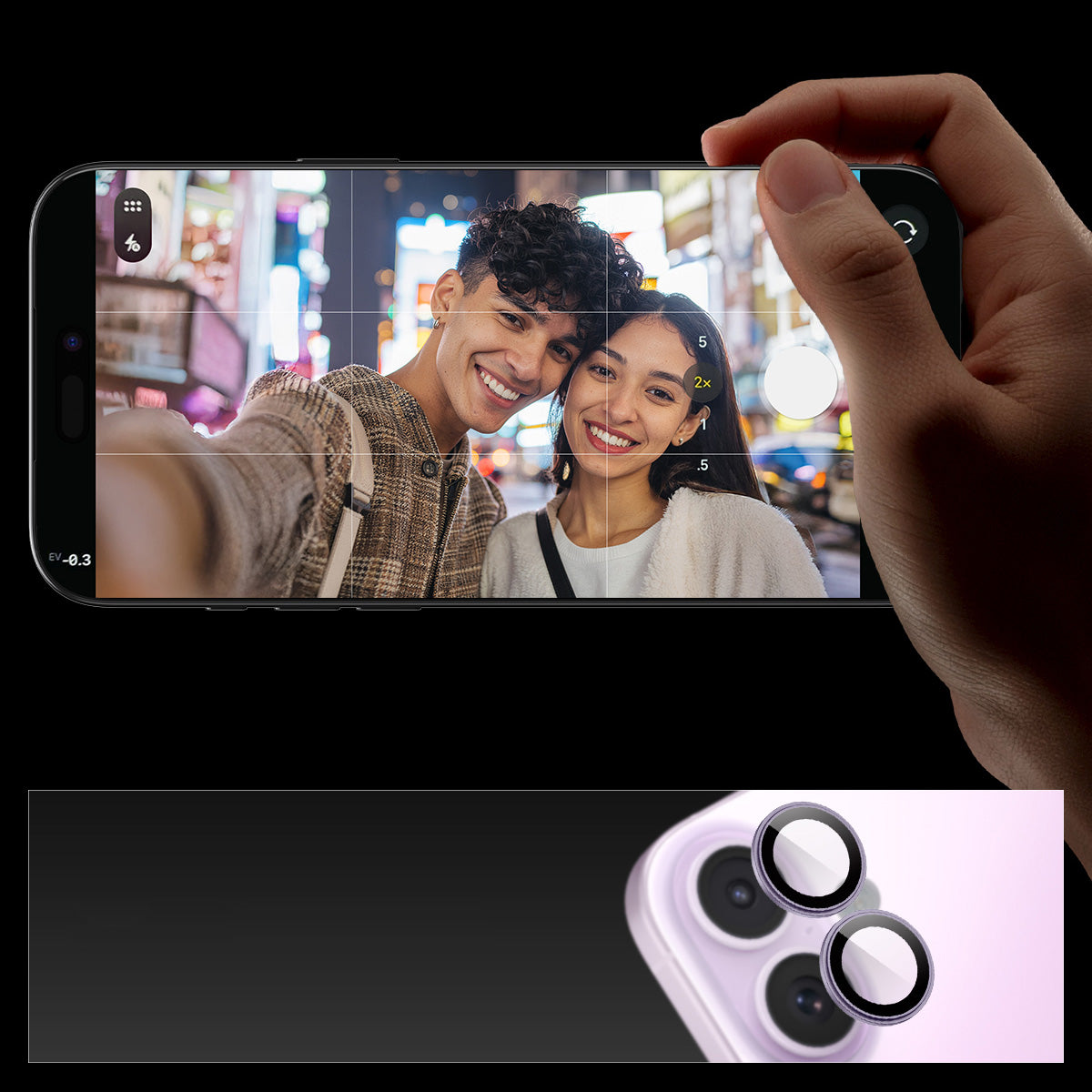 Glas für die Kamera Spigen Glas.tR EZ Fit Optik Pro 2-Pack für iPhone 17 / 16 Plus / 16, Schwarz-Violett