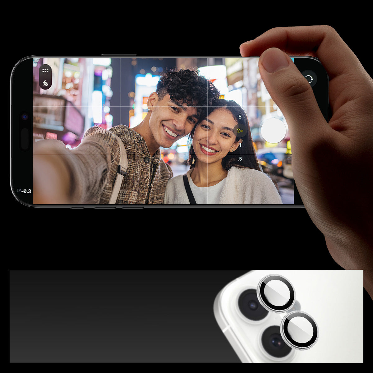 Glas für die Kamera Spigen Glas.tR EZ Fit Optik Pro 2-Pack für iPhone 17 / 16 Plus / 16, Schwarz-Silbern