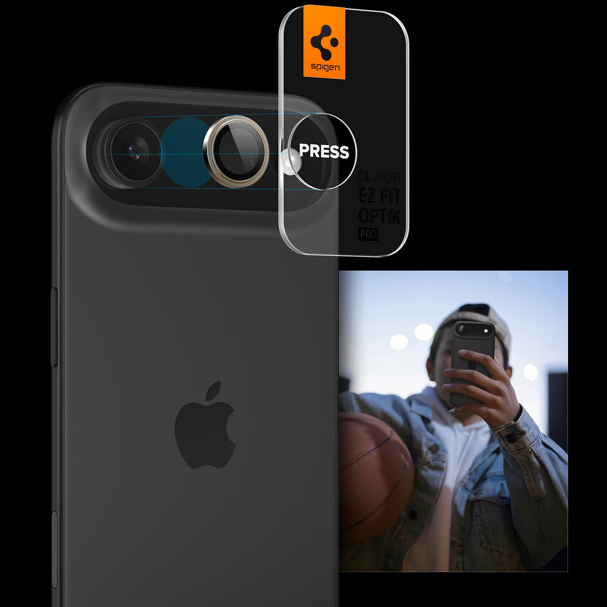 Glas für die Kamera für iPhone Air, Spigen Glas.tR EZ Fit Optik Pro 2-Pack, Schwarz-Golden