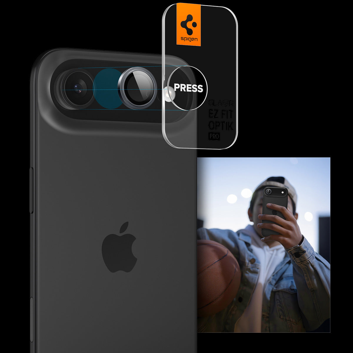 Glas für die Kamera für iPhone Air, Spigen Glas.tR EZ Fit Optik Pro 2-Pack, Schwarz-Grau