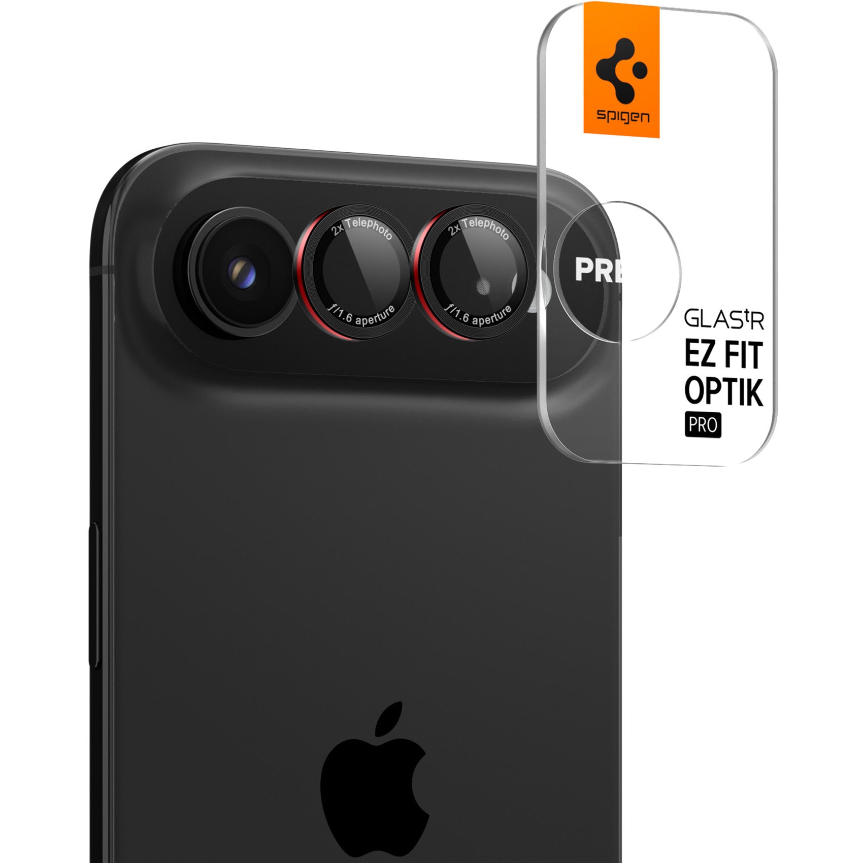 Glas für die Kamera für iPhone Air, Spigen Glas.tR EZ Fit Optik Pro 2-Pack, Schwarz-Rot (L-Series)