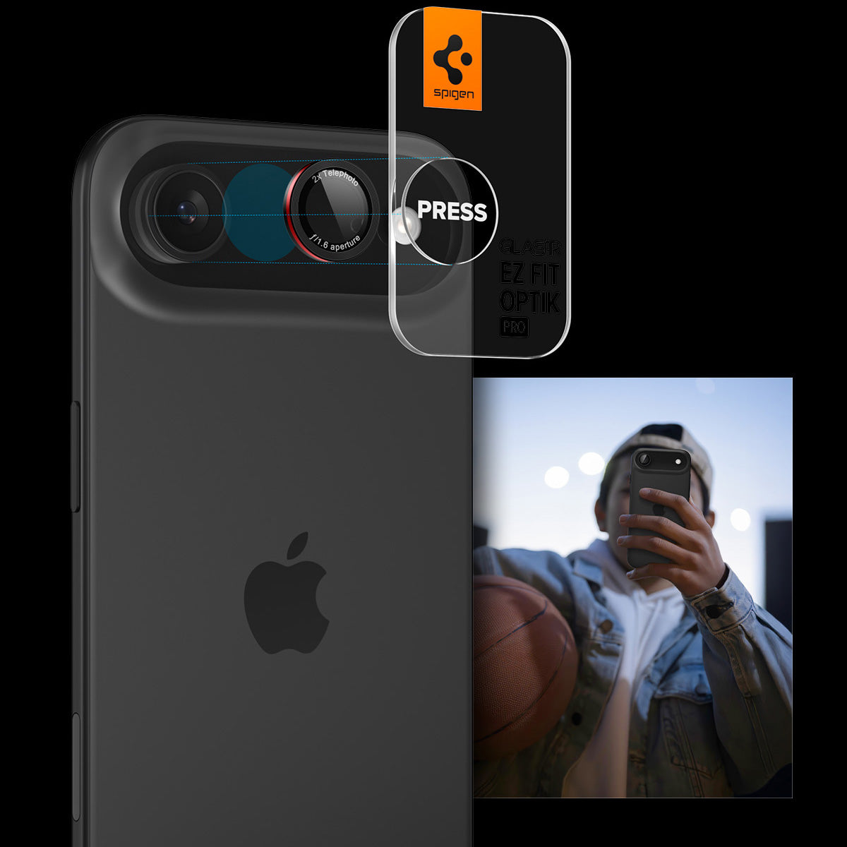 Glas für die Kamera für iPhone Air, Spigen Glas.tR EZ Fit Optik Pro 2-Pack, Schwarz-Rot (L-Series)