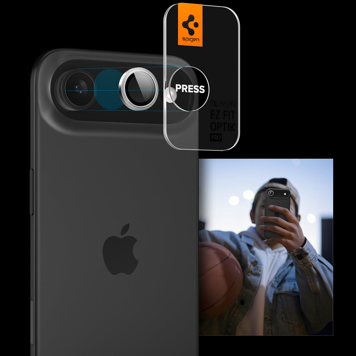 Glas für die Kamera für iPhone Air, Spigen Glas.tR EZ Fit Optik Pro 2-Pack, Schwarz-Silbern