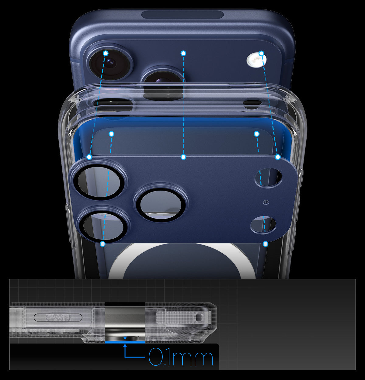 Glas für die Kamera für iPhone 17 Pro Max, Spigen Glas.tR Ez Fit Optik Pro XL 1-Pack, Dunkelblau