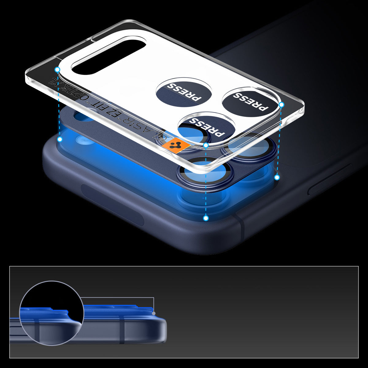 Glas für die Kamera für iPhone 17 Pro Max, Spigen Glas.tR Ez Fit Optik Pro XL 1-Pack, Dunkelblau