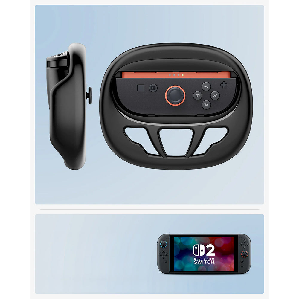 Lenkrad für Joy-Con 2 Controller, Spigen NS101 Steering Wheel, für Nintendo Switch 2, 2er-Set, Schwarz