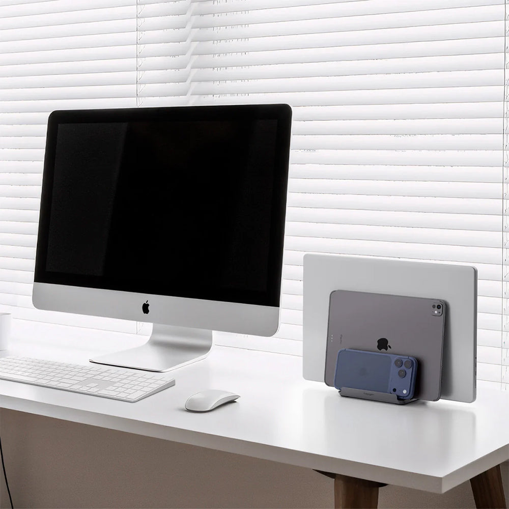 Höhenverstellbarer Vertikalständer für Laptop, Tablet und Smartphone, Spigen Vertical Stand LD208S4, Silbern