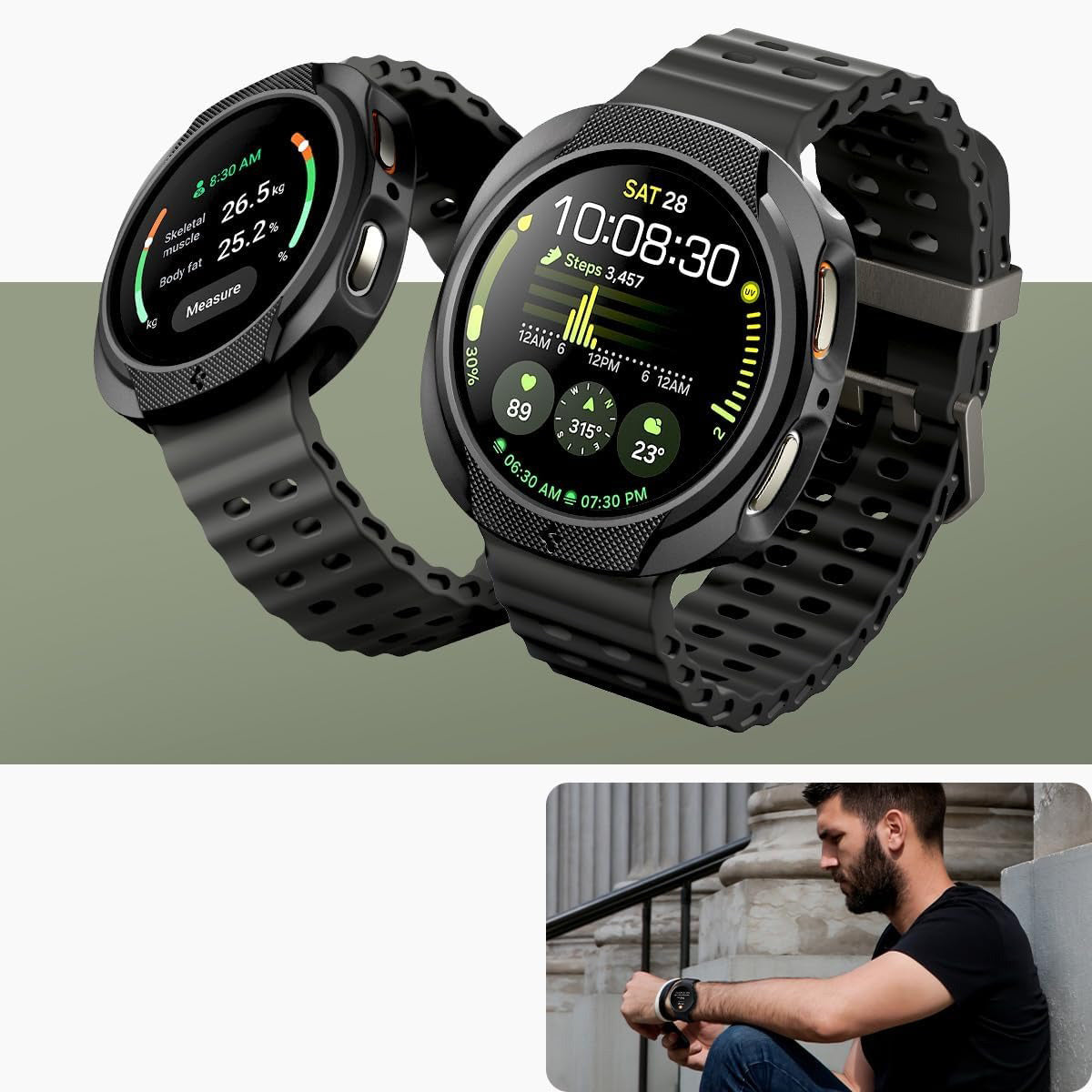 Hülle für Galaxy Watch 8 40 mm, Spigen Liquid Air, Schwarz
