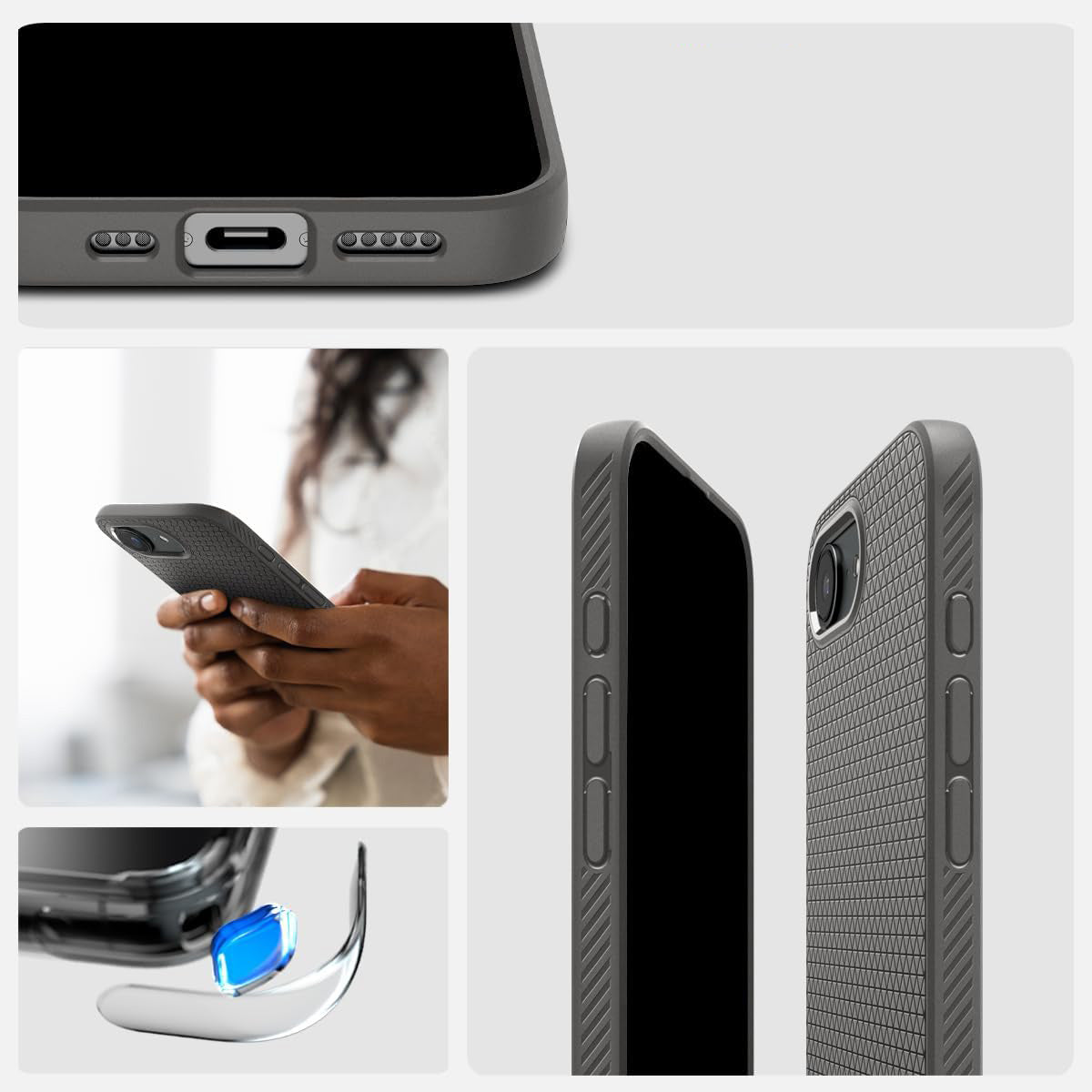 Handyhülle für iPhone 17e / 16e, Spigen Liquid Air, Grau
