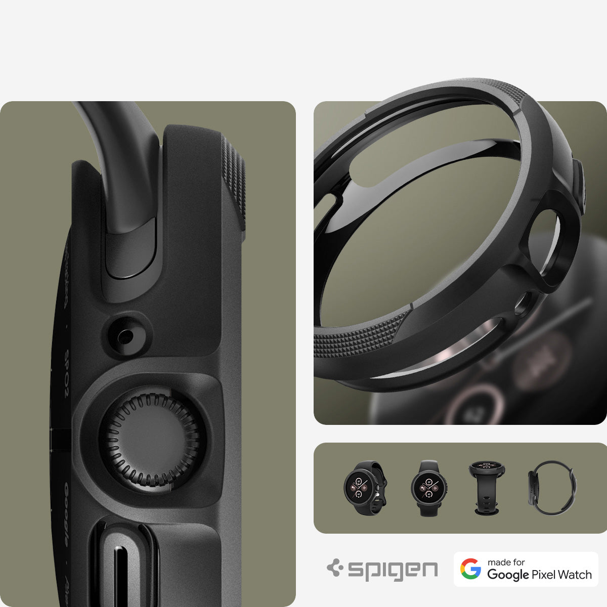 Hülle für Pixel Watch 3 (45 mm), Spigen Liquid Air, Schwarz