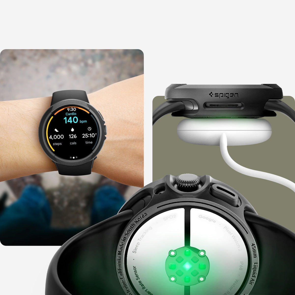 Hülle für Pixel Watch 3 (45 mm), Spigen Liquid Air, Schwarz