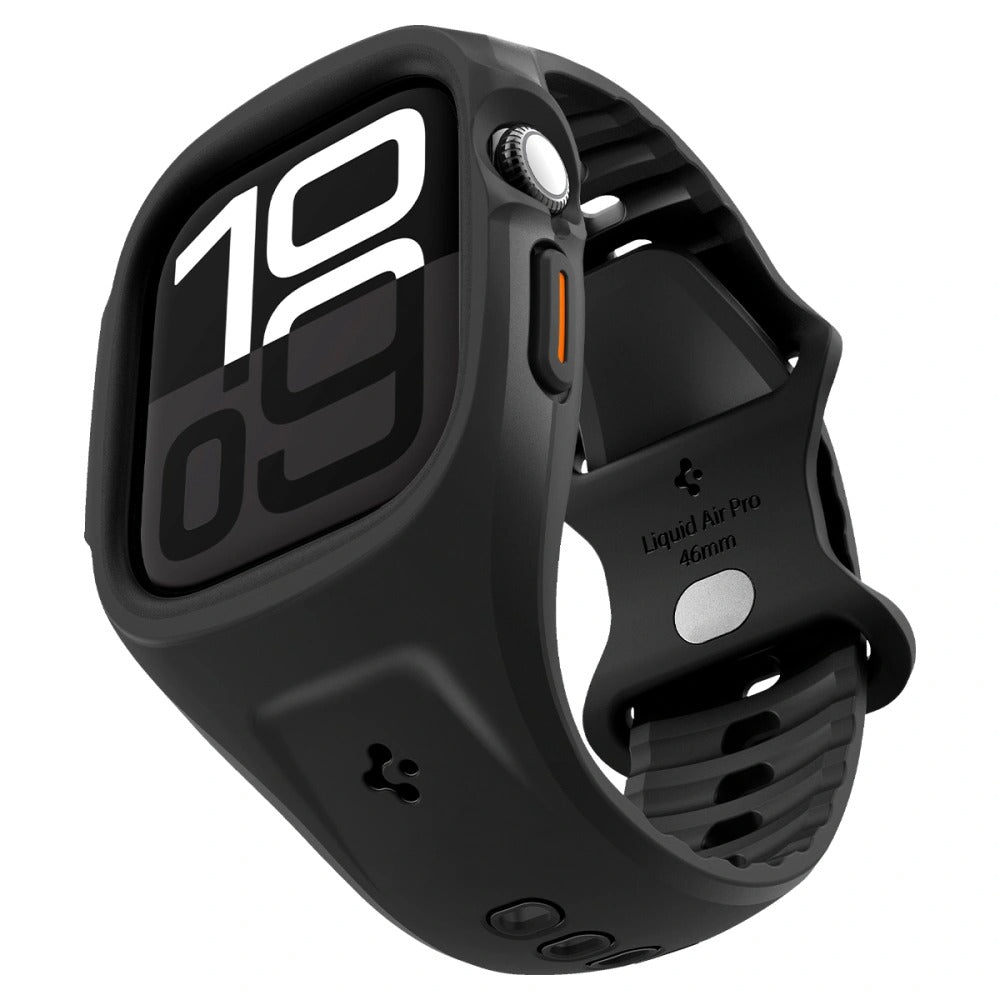 Hülle mit einem Armband für Apple Watch 11 / 10 (46 mm), Spigen Liquid Air Pro, Schwarz