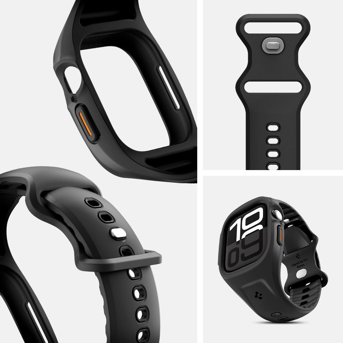 Hülle mit einem Armband für Apple Watch 11 / 10 (46 mm), Spigen Liquid Air Pro, Schwarz