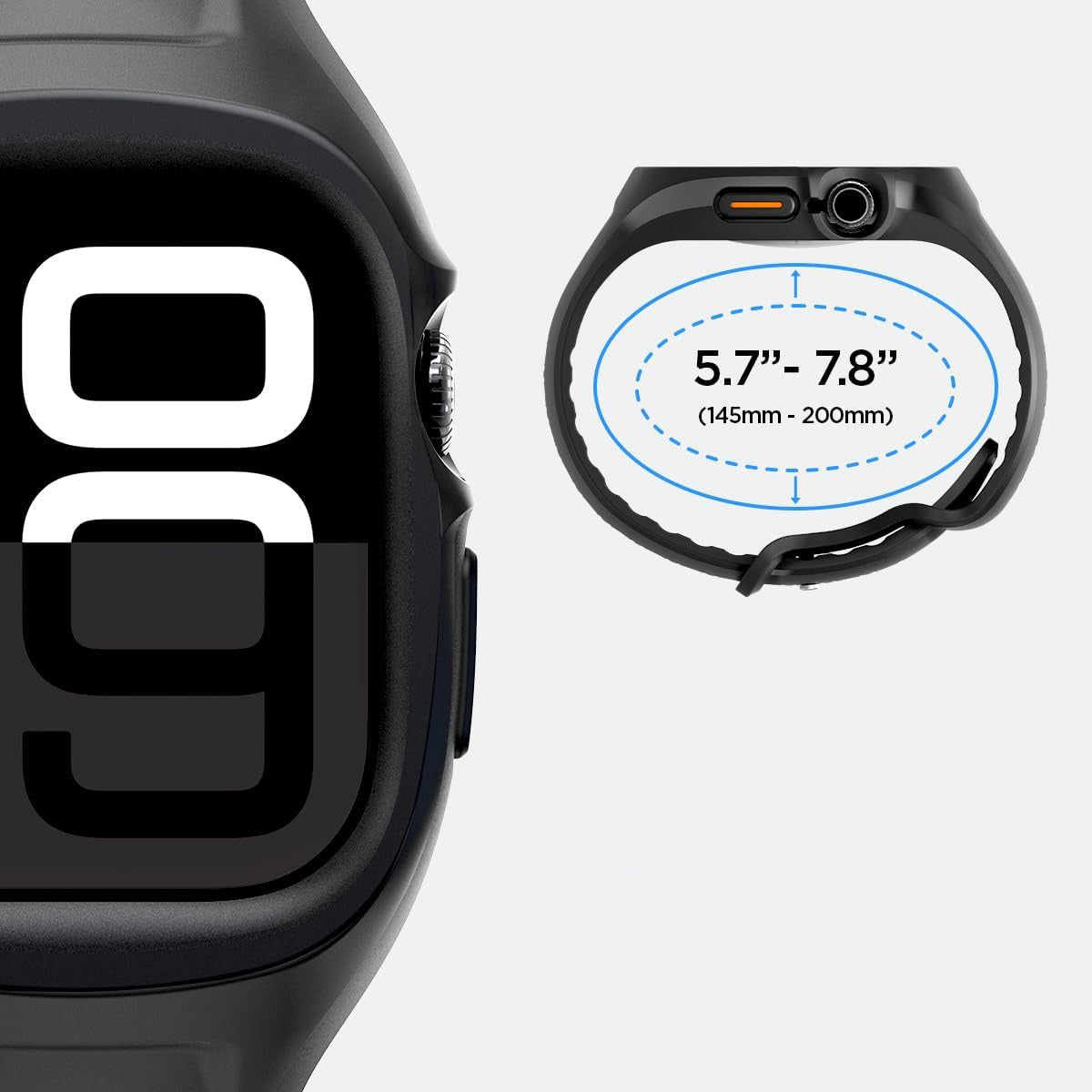 Hülle mit einem Armband für Apple Watch 11 / 10 (46 mm), Spigen Liquid Air Pro, Schwarz