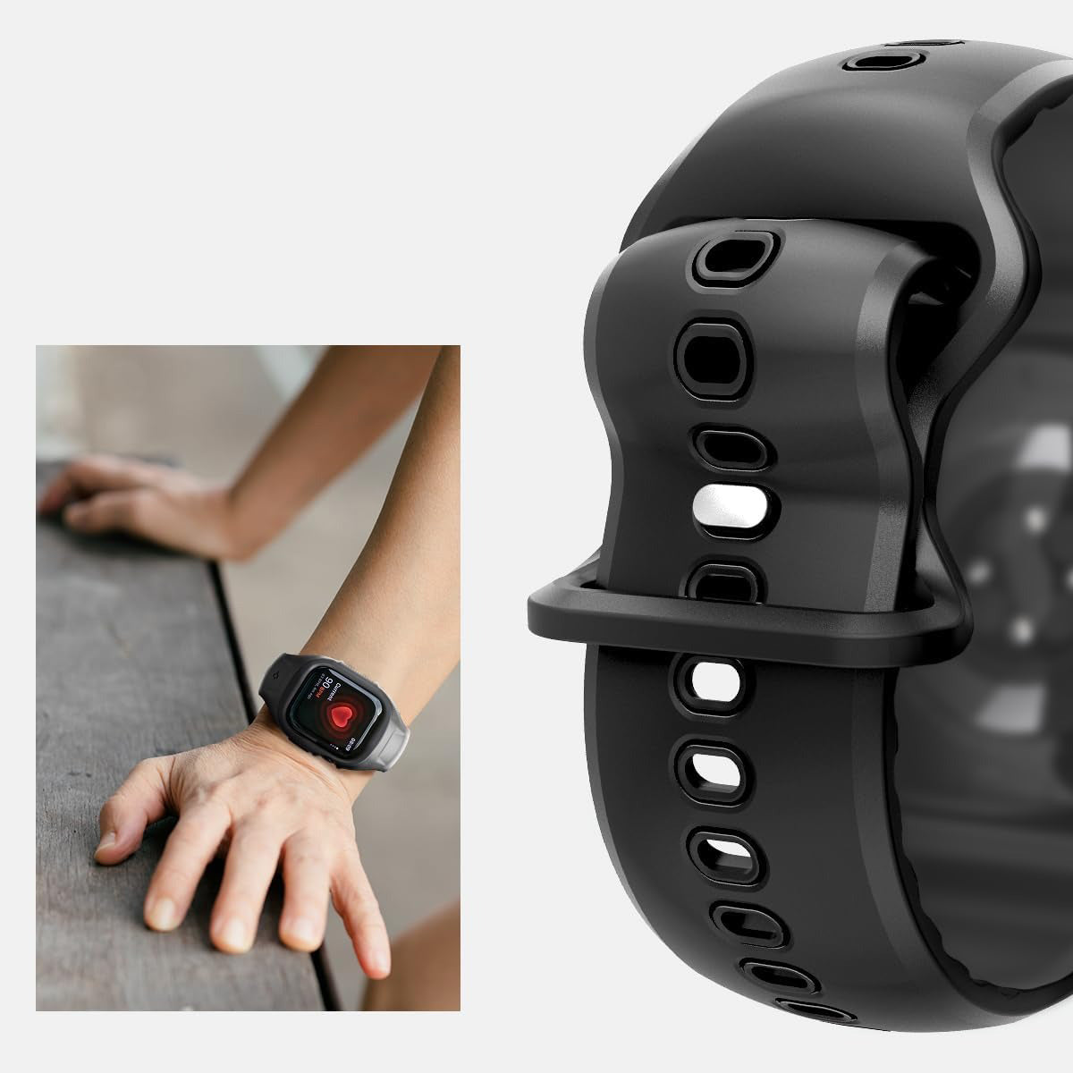 Hülle mit einem Armband für Apple Watch 11 / 10 (46 mm), Spigen Liquid Air Pro, Schwarz