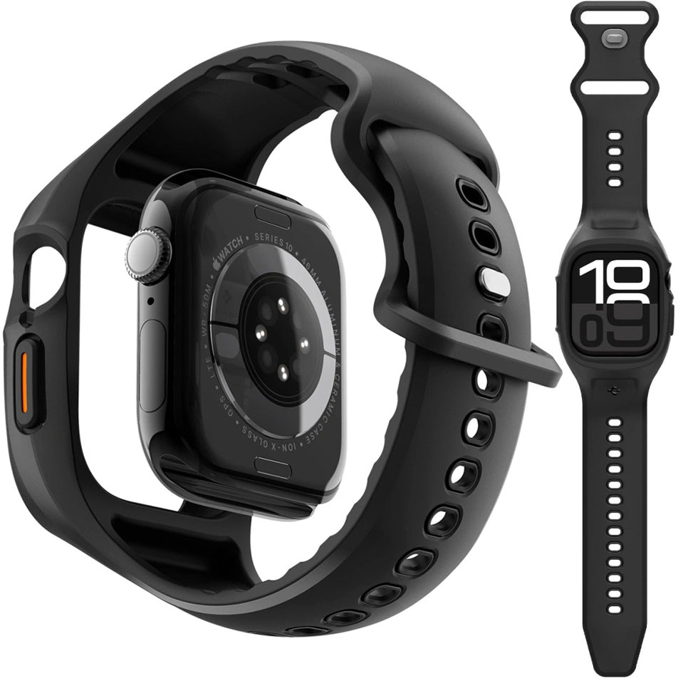 Hülle mit einem Armband für Apple Watch 11 / 10 (46 mm), Spigen Liquid Air Pro, Schwarz