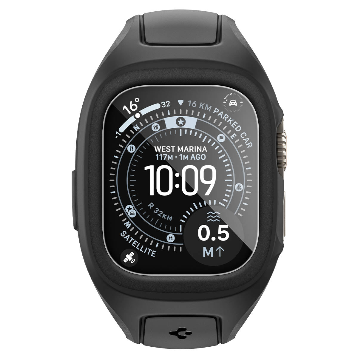 Hülle mit einem Armband + Glas für Apple Watch Ultra 3 / 2 / 1 (49 mm), Spigen Liquid Air Pro SP, Schwarz