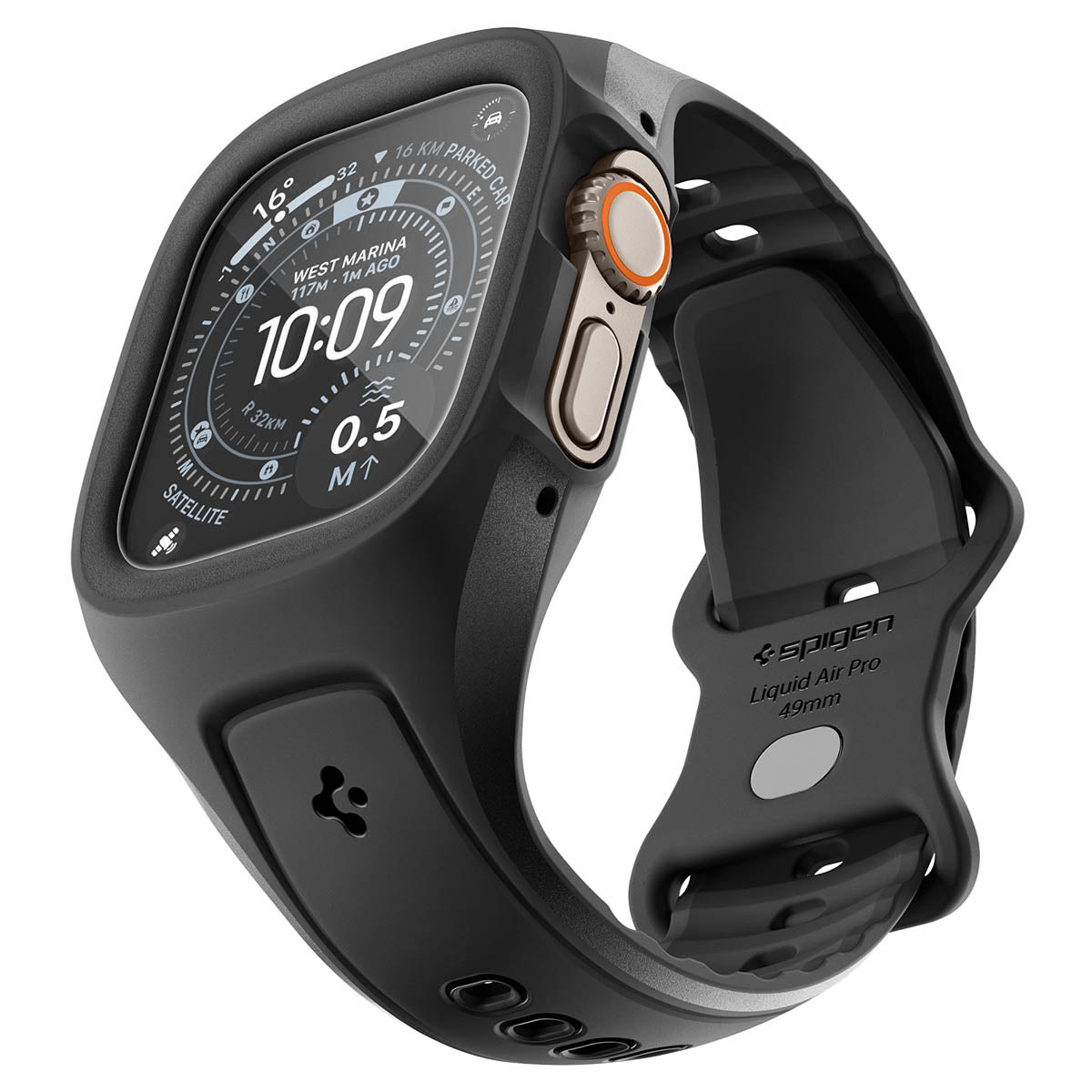 Hülle mit einem Armband + Glas für Apple Watch Ultra 3 / 2 / 1 (49 mm), Spigen Liquid Air Pro SP, Schwarz