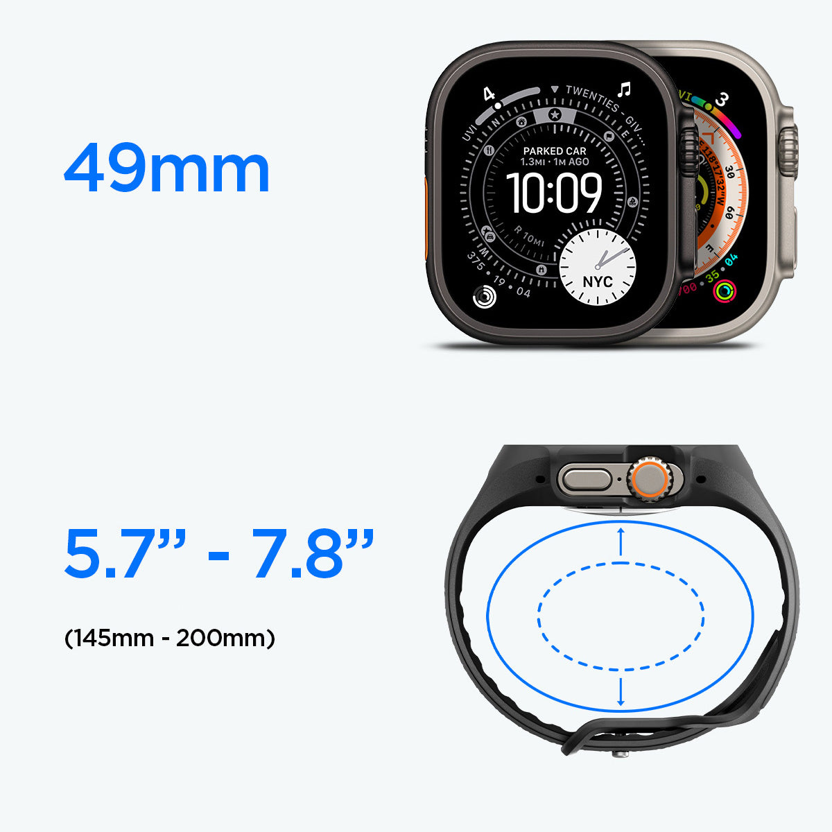 Hülle mit einem Armband + Glas für Apple Watch Ultra 3 / 2 / 1 (49 mm), Spigen Liquid Air Pro SP, Schwarz
