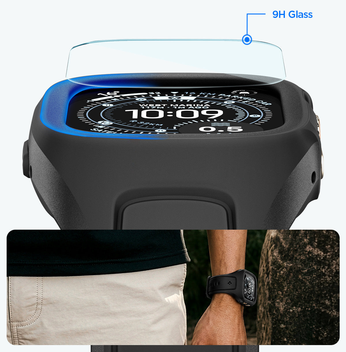 Hülle mit einem Armband + Glas für Apple Watch Ultra 3 / 2 / 1 (49 mm), Spigen Liquid Air Pro SP, Schwarz