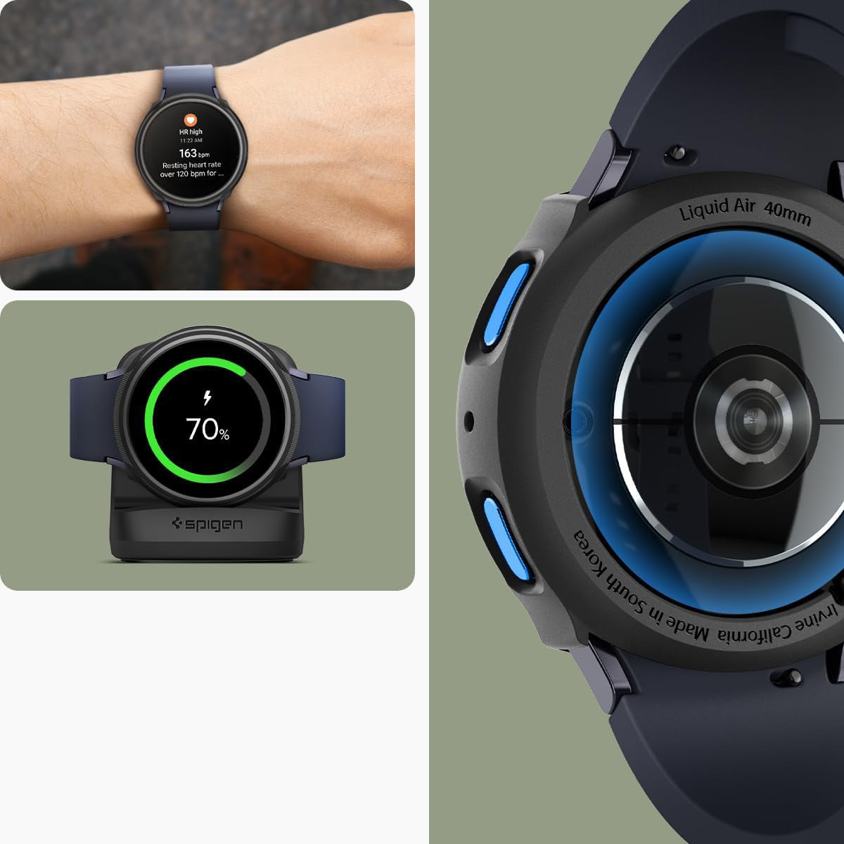Schutzhülle für Galaxy Watch 7 40mm, Spigen Liquid Air, Schwarz