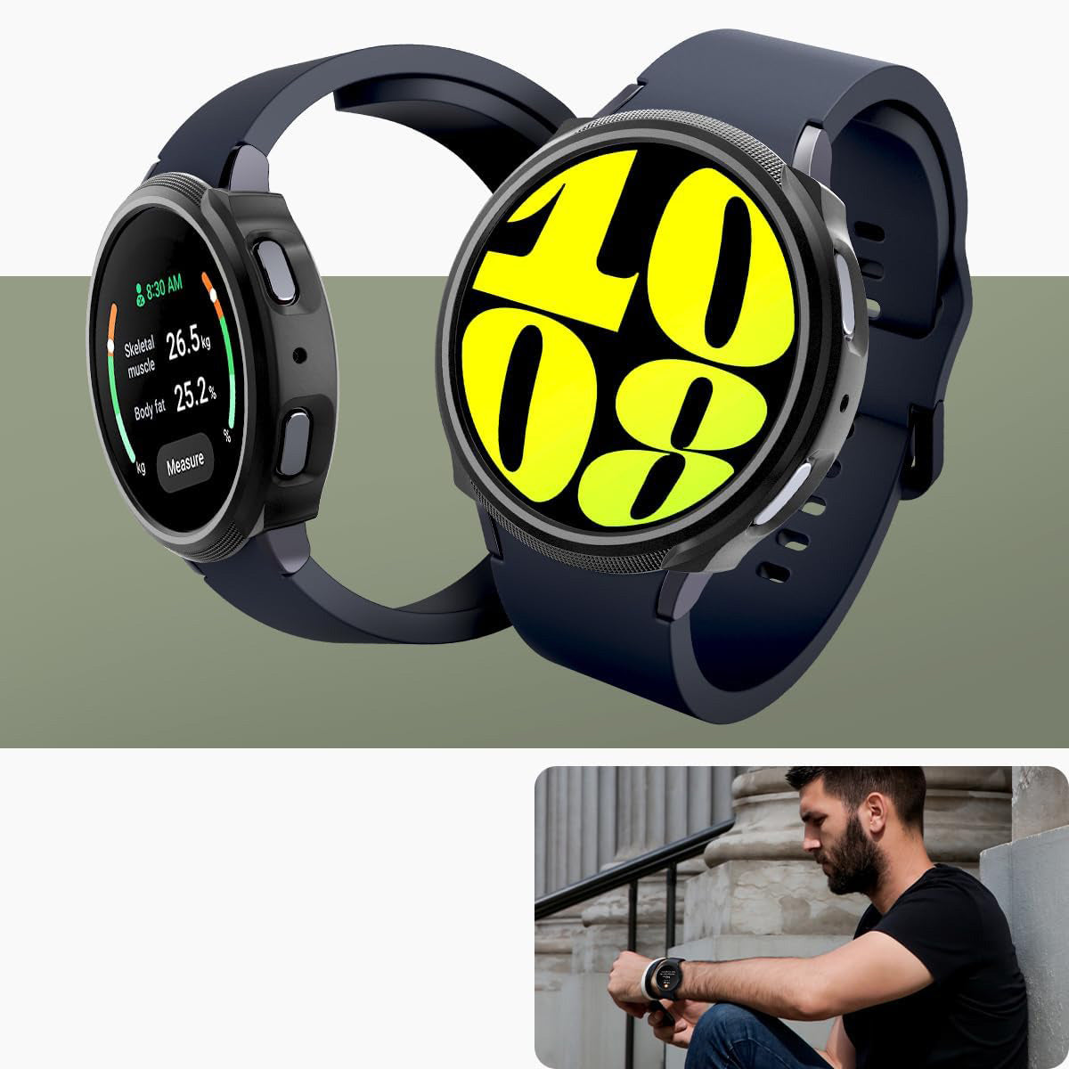 Schutzhülle für Galaxy Watch 7 44mm, Spigen Liquid Air, Schwarz